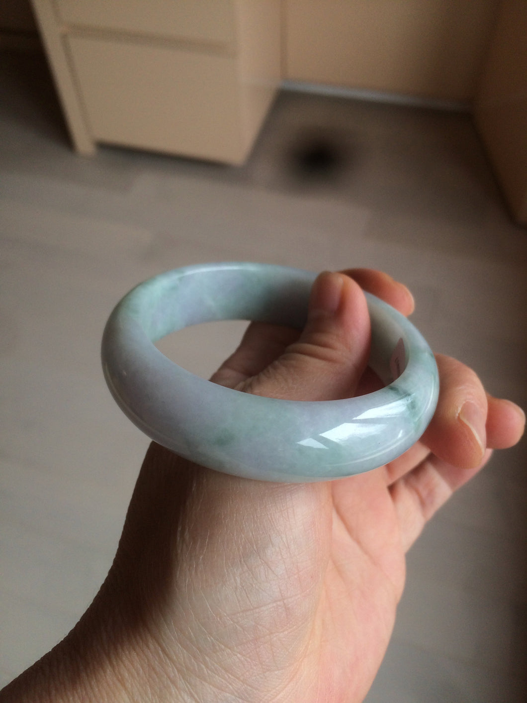 56.2mm certified Type A 100% Natural green/purple chubby Jadeite Jade bangle AY73-5917
