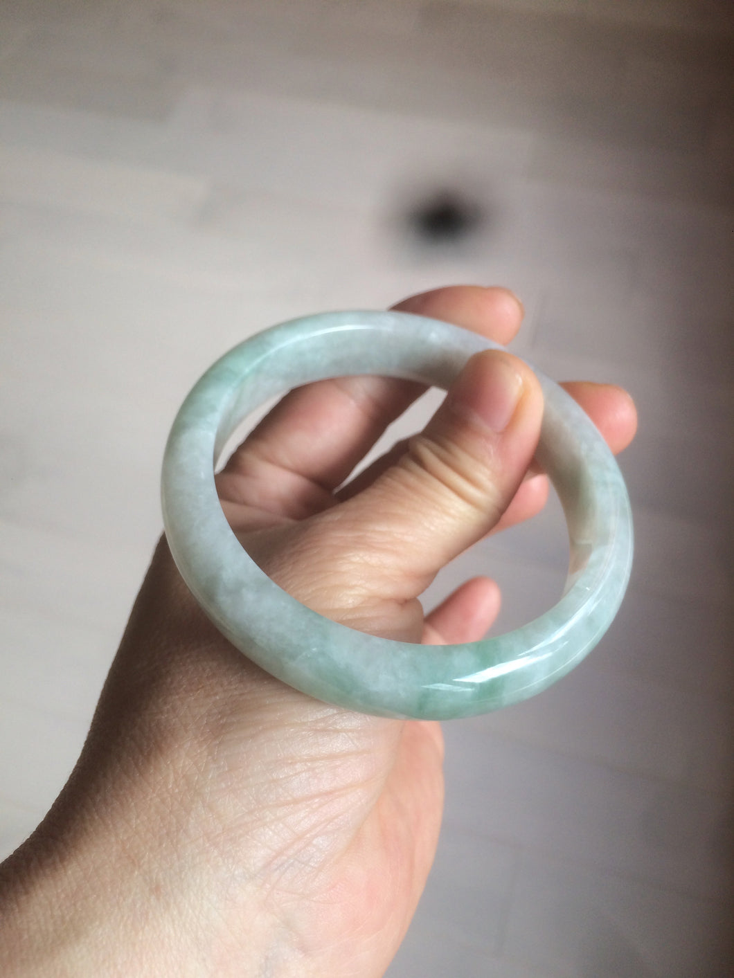 57.5mm certified 100% natural type A light green/white jadeite jade bangle Q122-0037