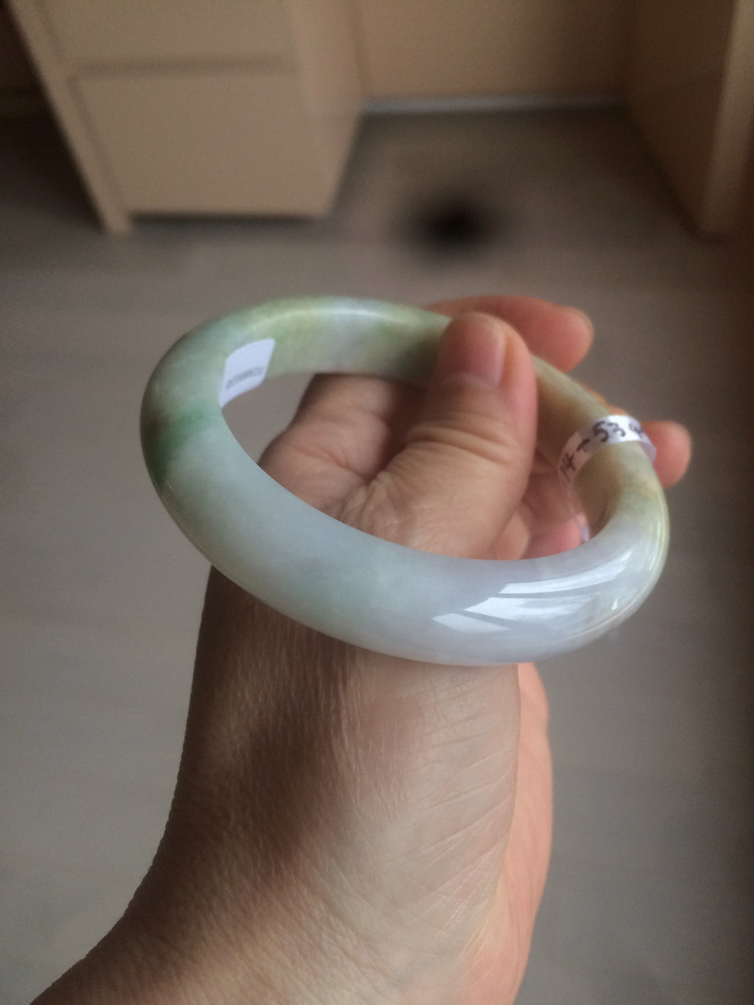 Reserved! Please don't order. Thanks. 55.5mm Certified 100% natural Type A sunny green/purple/yellow (FU LU SHOU) jadeite jade bangle AM74-5349