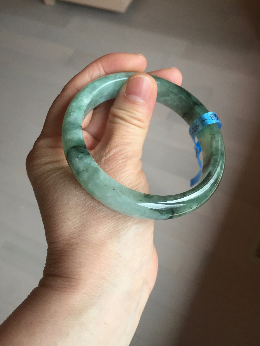 Shopify only 59mm Certified Type A 100% Natural dark green flying flowers Jadeite Jade bangle BF126-8561
