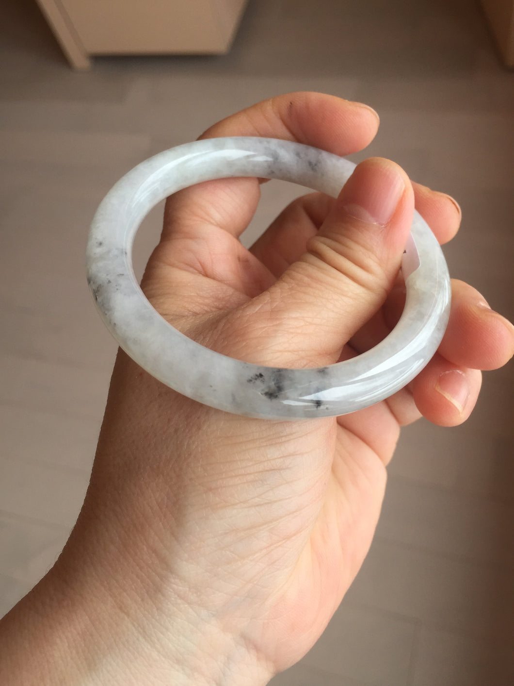 54.5mm Certified Type A 100% Natural light green/white/black(Wuji, 冰乌鸡) round cut Jadeite Jade bangle BS78-1020