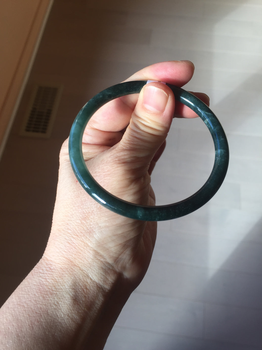 59mm Certified Type A 100% Natural dark green/blue/gray with Guatemala slim round cut Jadeite bangle BG204-8847