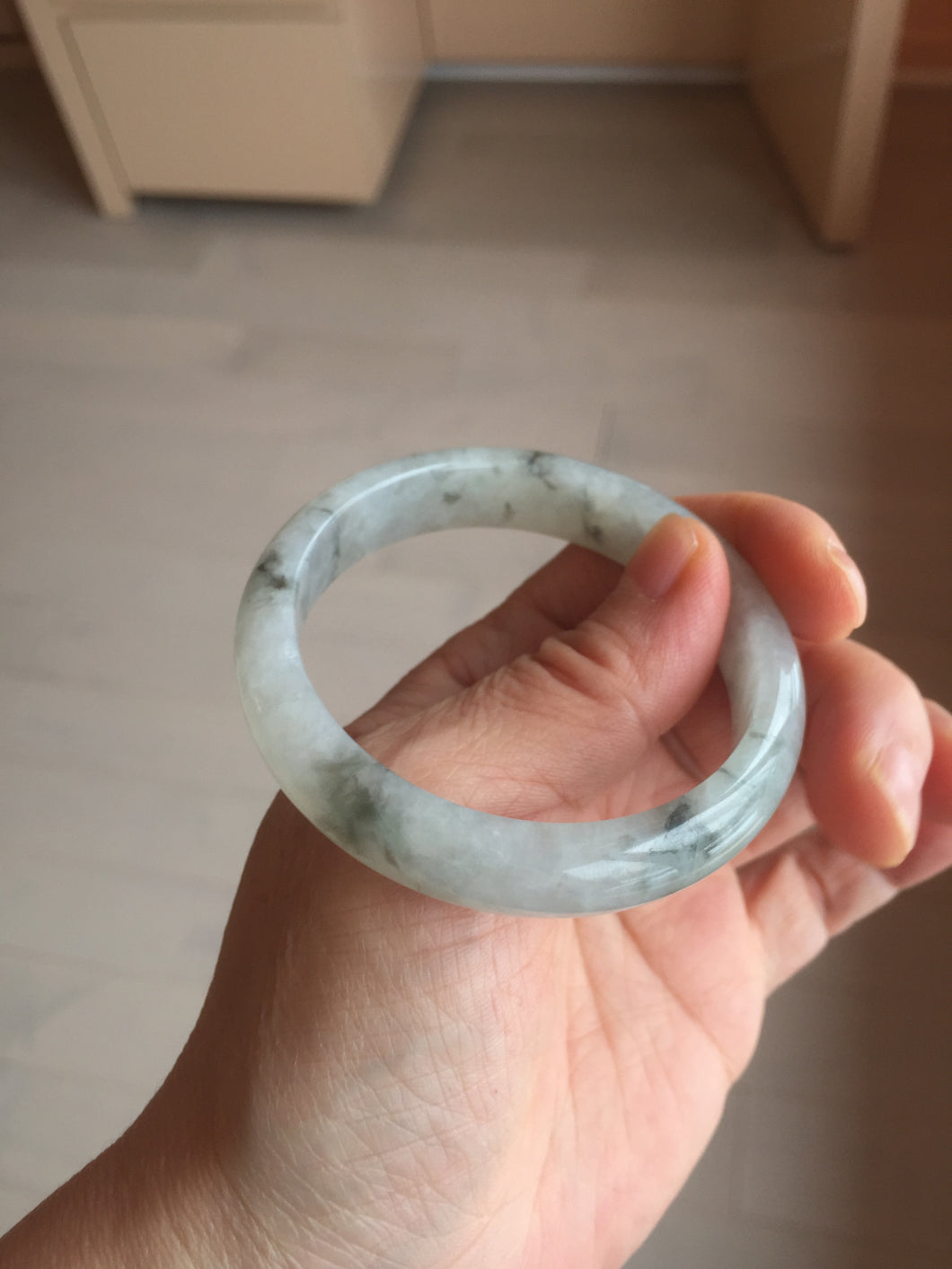 51.5mm certified Type A 100% Natural icy watery light green black white Chinese ink painting(水墨) Jadeite Jade bangle BS66-7416