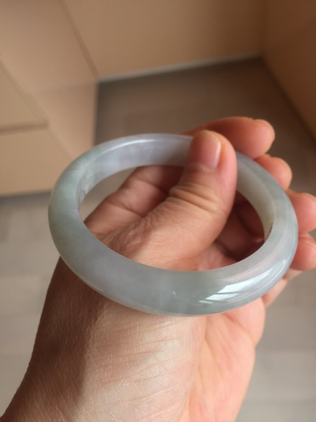 53.6mm 100% natural certified icy watery light green/white/light purple jadeite jade bangle AU41-8150