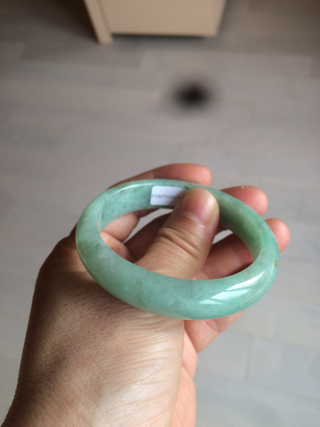 50.5mm Certified Type A 100% Natural sunny apple green/red Jadeite Jade oval bangle W110-0173