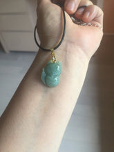 Load image into Gallery viewer, 100% natural type A dark green/light green/white/gray jadeite jade fox pendant necklace PC123
