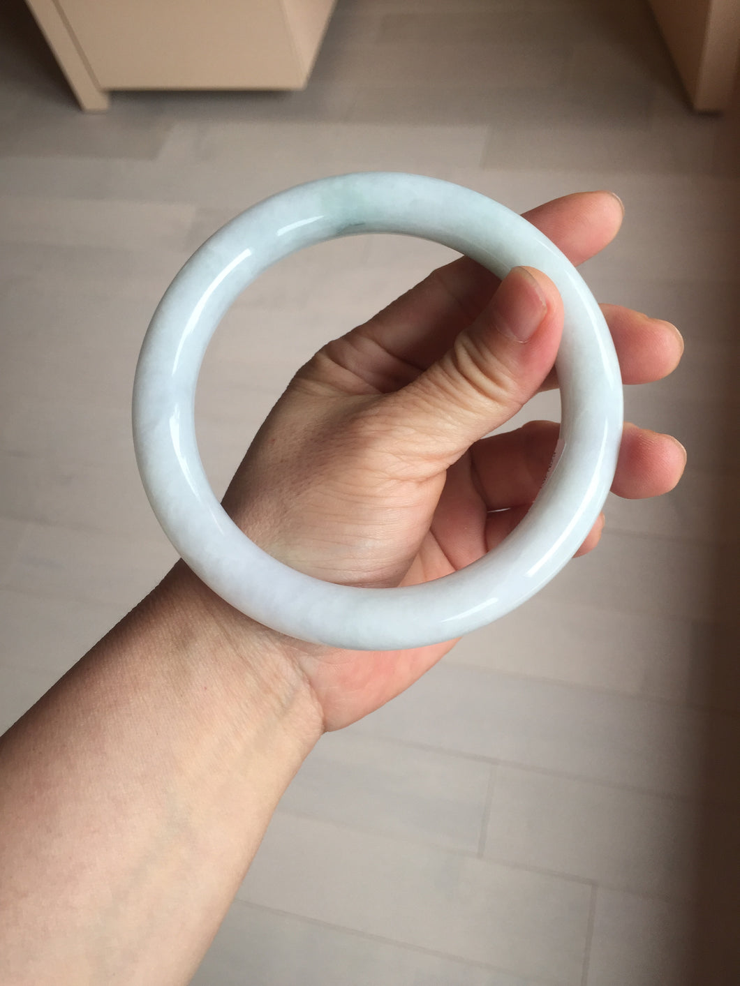 74.5mm certified Type A 100% Natural light green white round cut plus size Jadeite Jade bangle BP171-1257