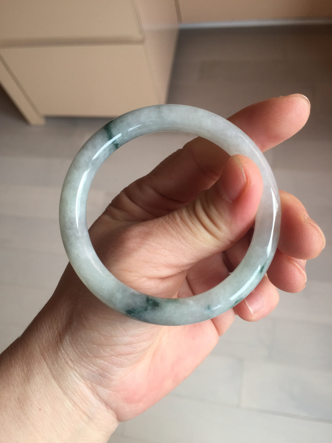 53.4mm Certified Type A 100% Natural icy watery light green white roung cut jadeite Jade bangle AU44-8147