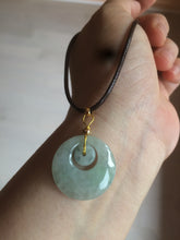 Load image into Gallery viewer, Type A 100% Natural icy light green Jadeite Jade safety Guardian ring Pendant (子母扣) AQ64
