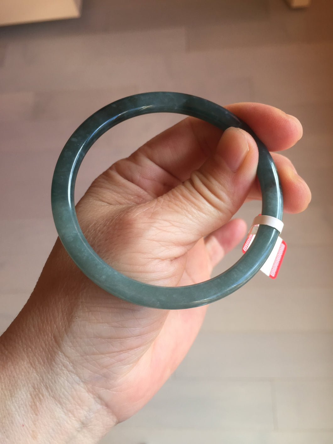 58.5mm Certified Type A 100% Natural dark green/blue/gray with Guatemala slim flat round cut Jadeite bangle BG200-8830