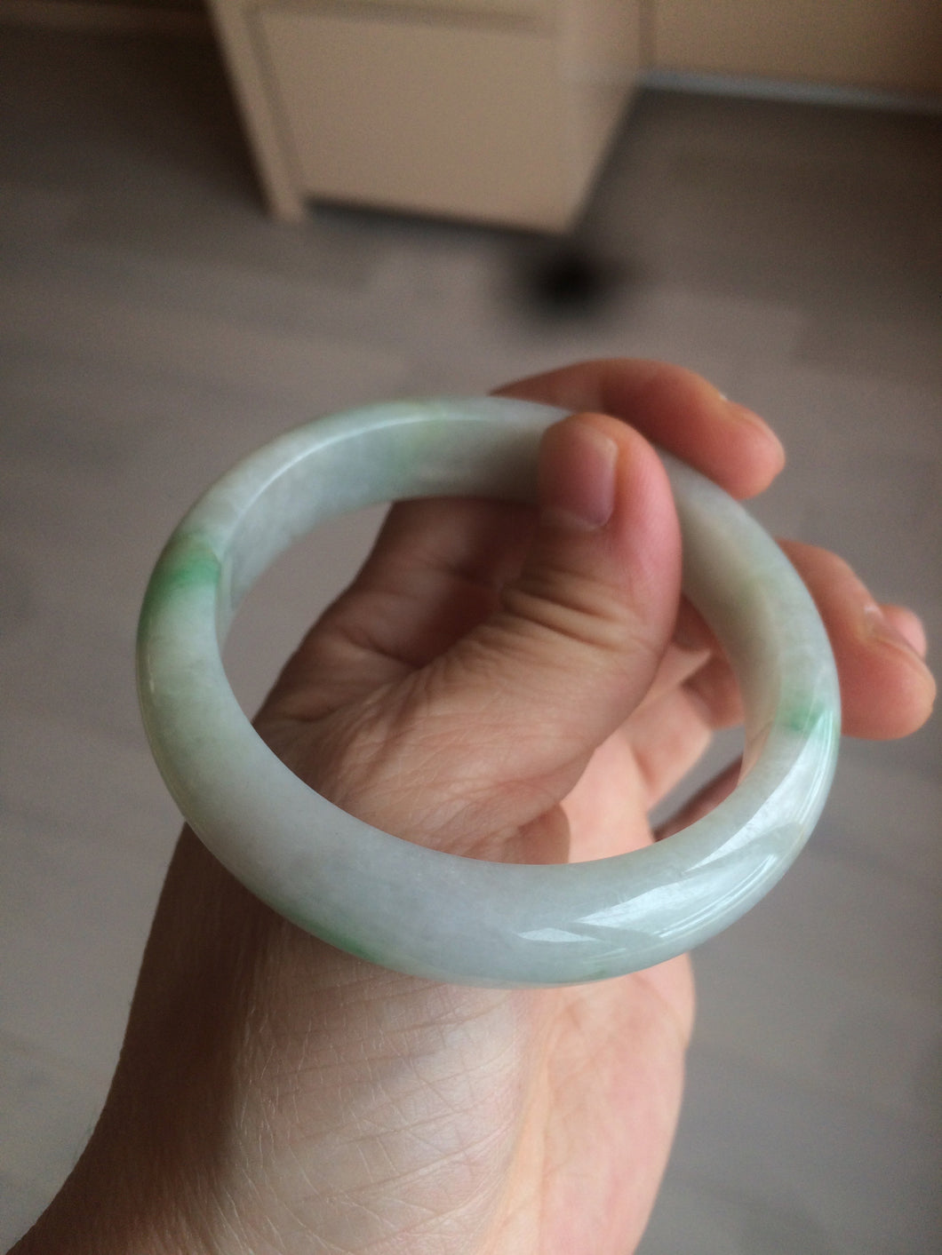 53.5mm Certified Type A 100% Natural sunny green Jadeite Jade bangle BG40