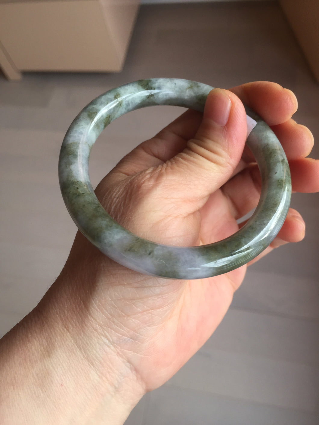 58.4mm Certified Type A 100% Natural dark green/purple/gray round cut Jadeite Jade bangle AU24-0244