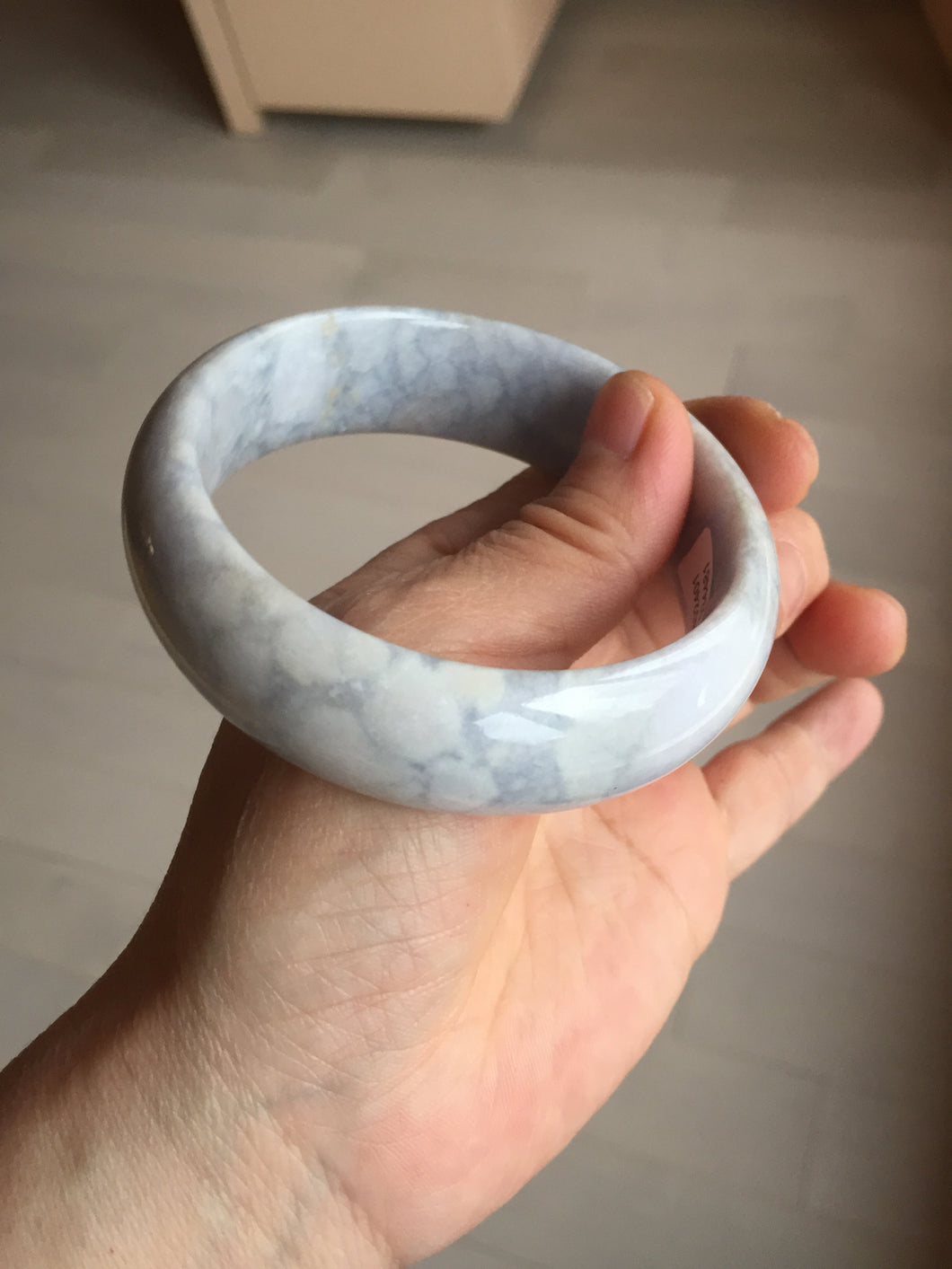 59mm Certified Type A 100% Natural light purple white chubby broad style Jadeite Jade bangle BM98-4481