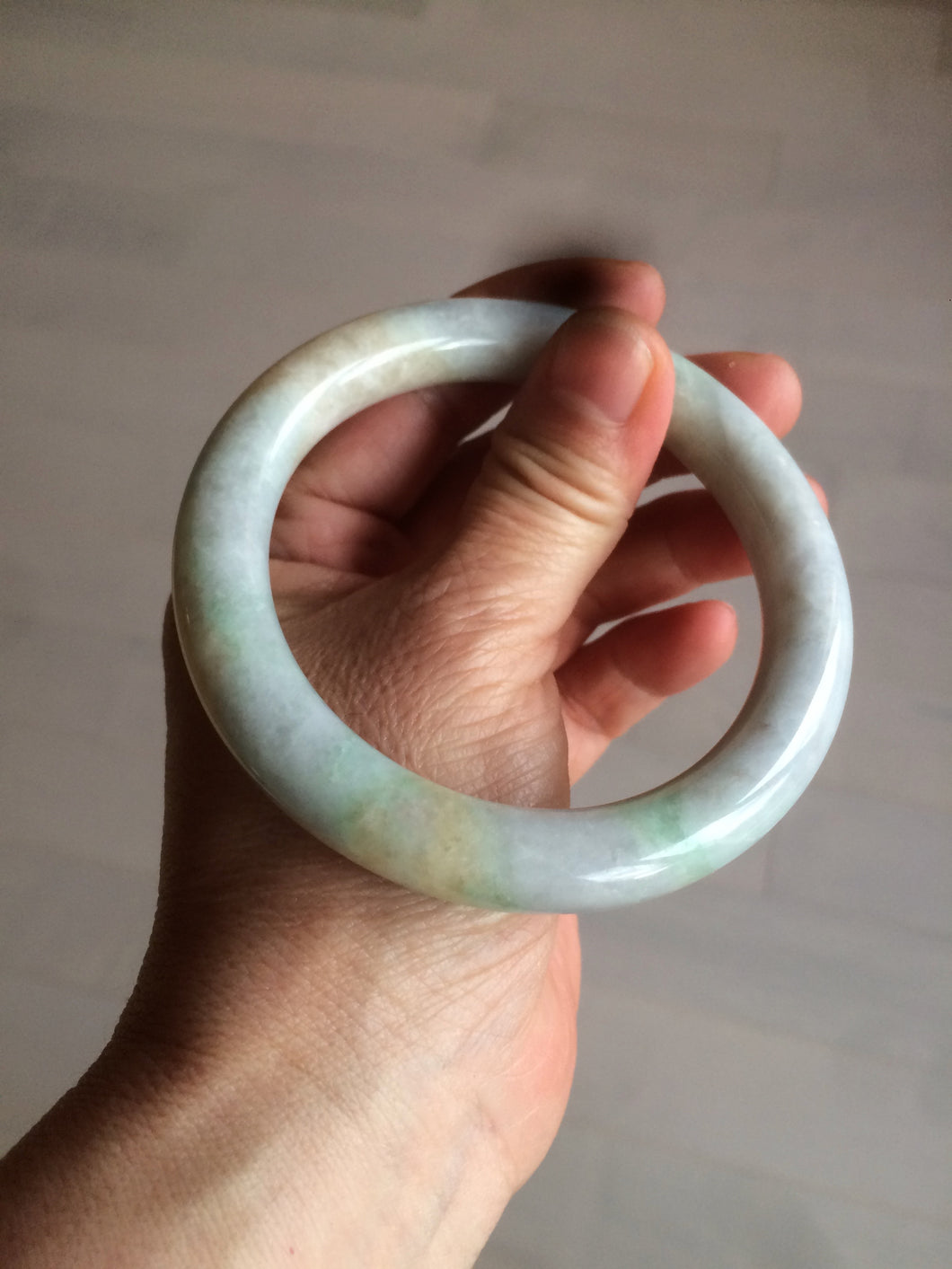 58.9mm certified 100% natural type A light sunny green/purple/yellow chubby round cut jadeite jade bangle BF37-9225