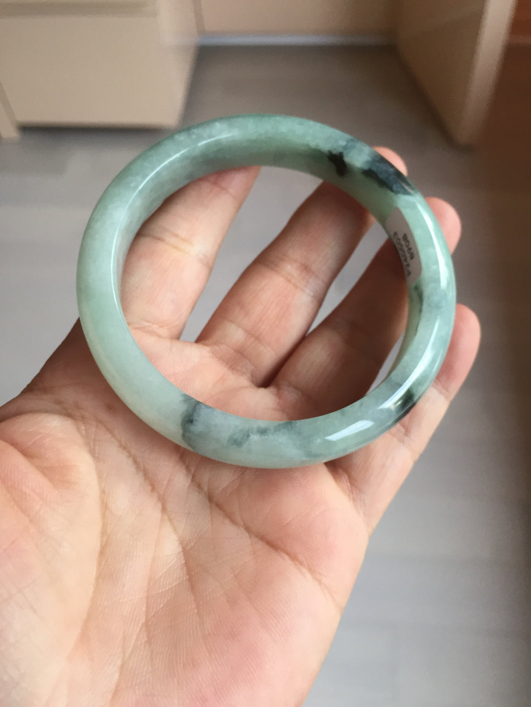 59mm Certified Type A 100% Natural icy watery light green dark green Jadeite Jade bangle BP37-8908