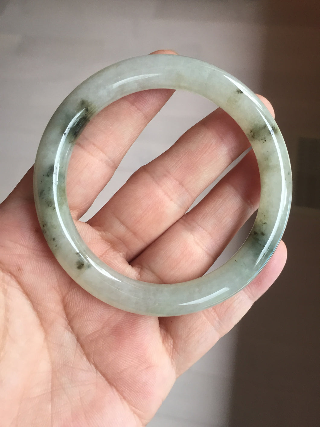 54mm Certified type A 100% Natural light green yellow brown floating seaweed round cut Jadeite bangle E89-6620