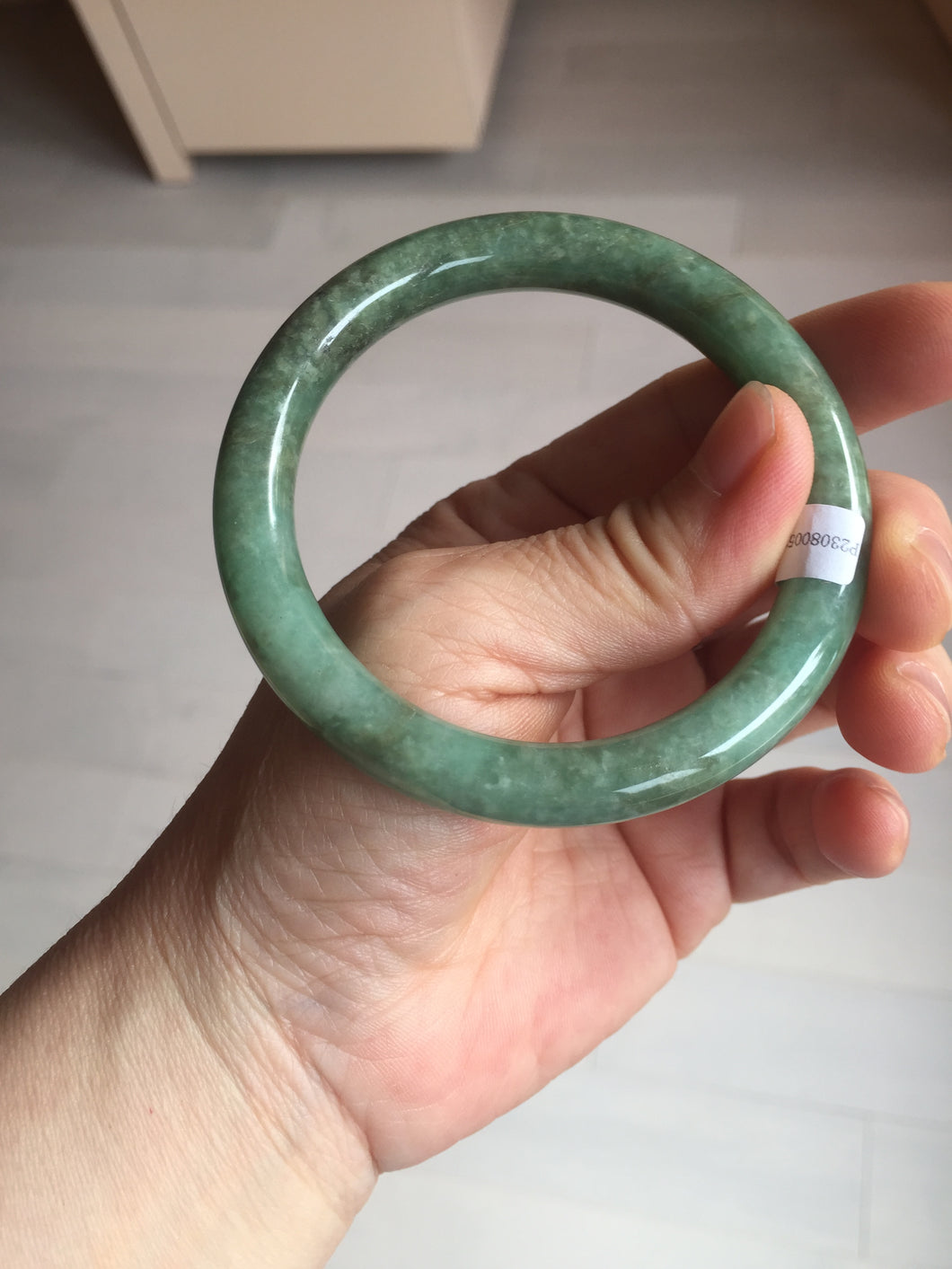 55.5mm Certified Type A 100% Natural  dark green/gray round cut Jadeite Jade bangle D155-5370