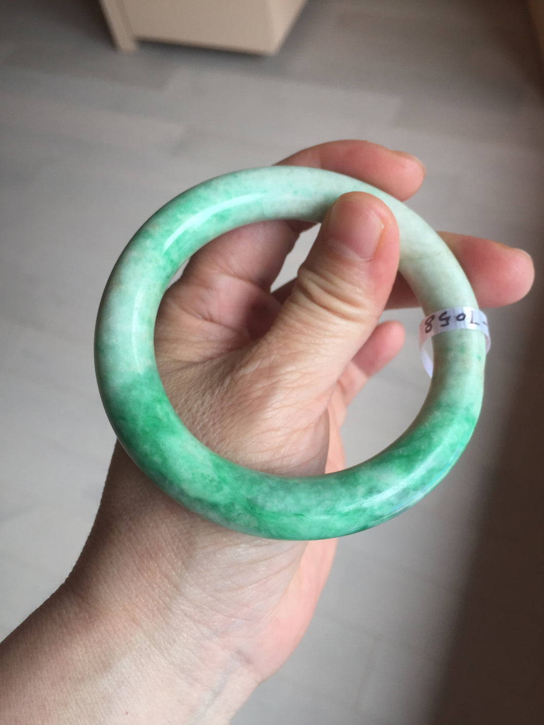 56.5mm certified 100% natural sunny green yellow chubby jadeite jade bangle AS89-7058