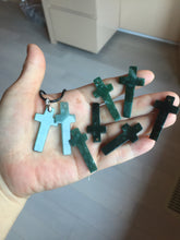 Load image into Gallery viewer, 100% Natural type A dark green/blue/black/gray Guatemala jadeite Jade Hand-held cross or cross pendant group PD93
