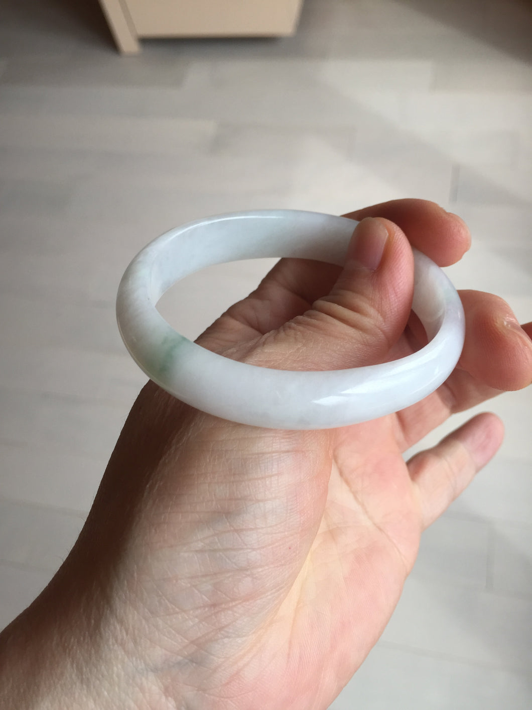 52mm certified Type A 100% Natural green/white oval Jadeite Jade bangle BM60-0287