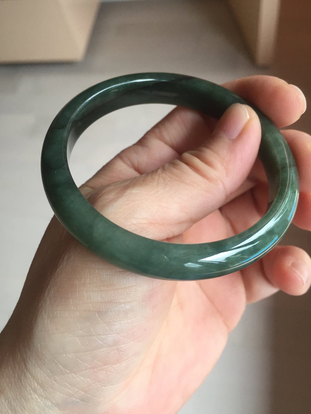 54.9mm certified natural Type A oily dark green/black jadeite jade bangle AR120-0414