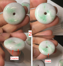 Load image into Gallery viewer, 27-30mm 100% Natural green/purple with sunny green floating flowers jadeite Jade Safety Guardian Button(donut) Pendant/worry stone BF92
