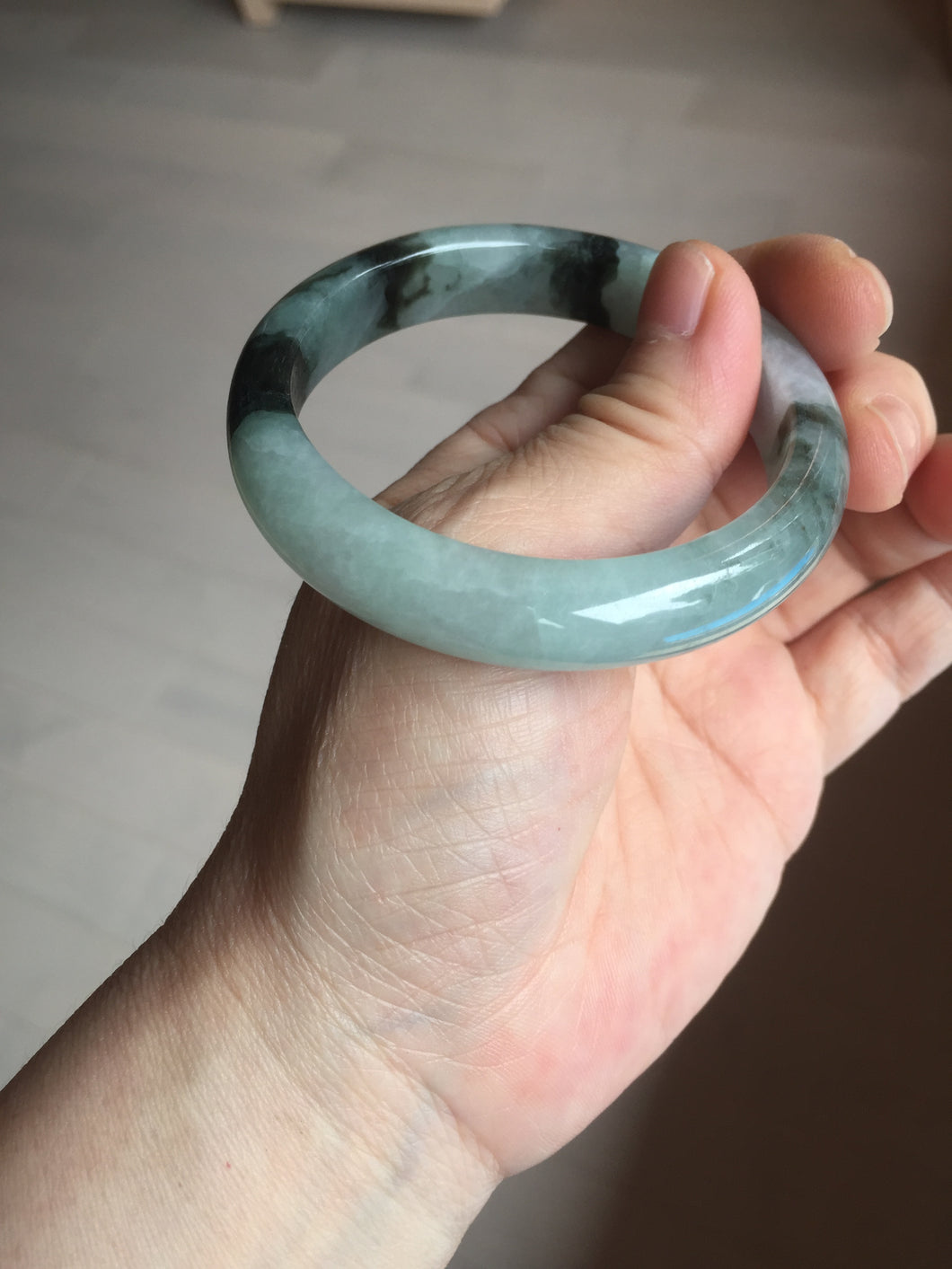 53mm certified 100% natural Type A icy watery dark green brown jadeite jade bangle AH102-4492