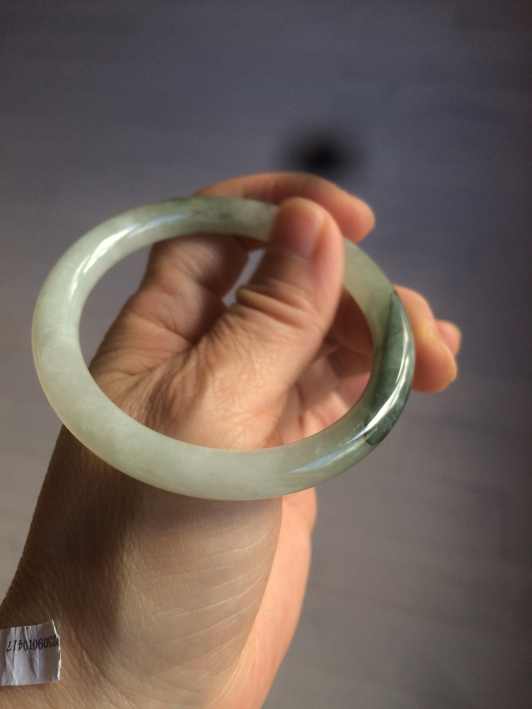 54.5mm Certified type A 100% Natural icy watery dark green/white round cut Jadeite bangle BG74-0417