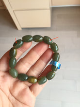 Load image into Gallery viewer, 100% Natural 12x9mm green/yellow olives shape seed material (河磨玉，和田玉籽料) Hetian Jade bead bracelet group HE92
