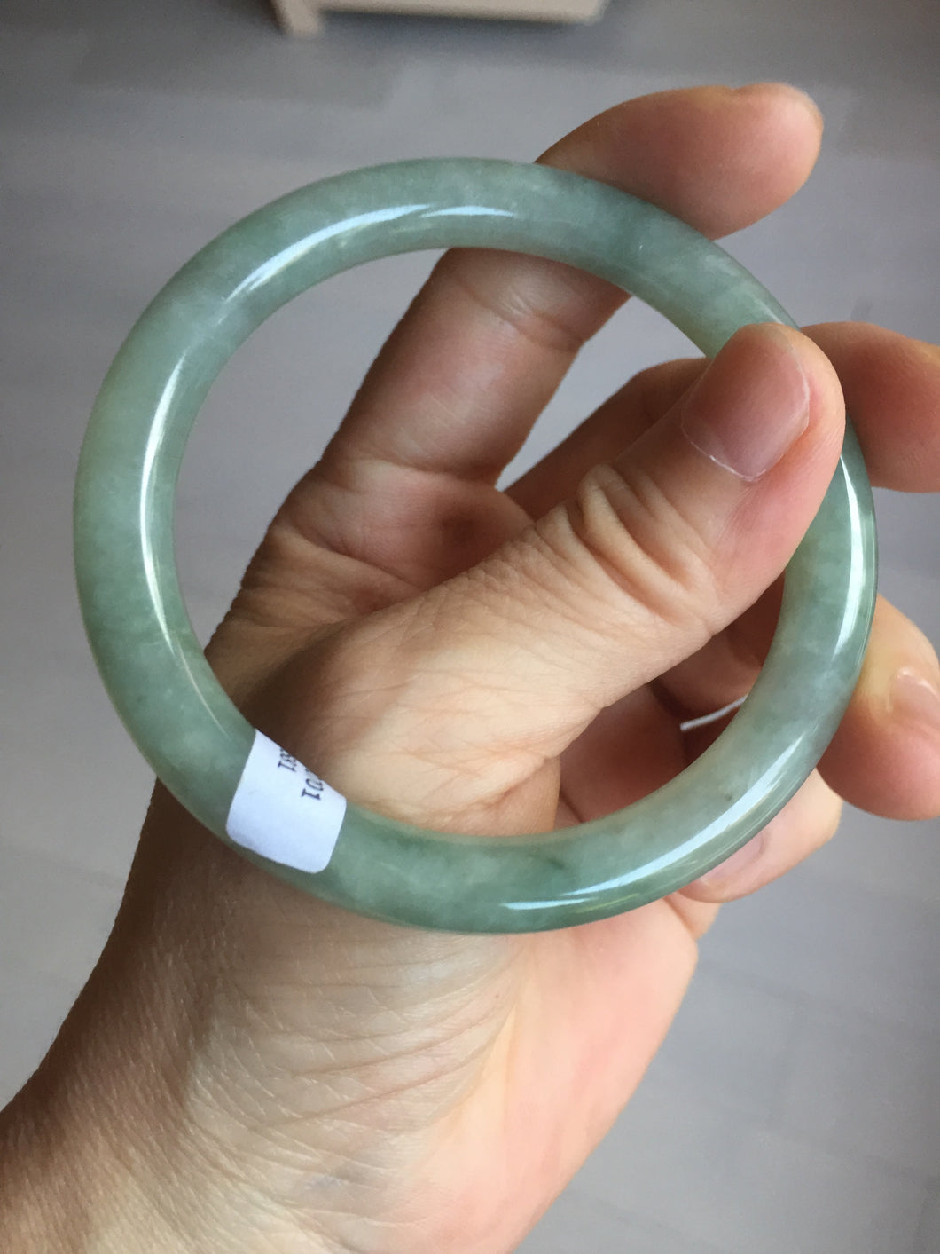 55.8mm Certified type A 100% Natural  light green gray round cut Jadeite bangle PD40-9581