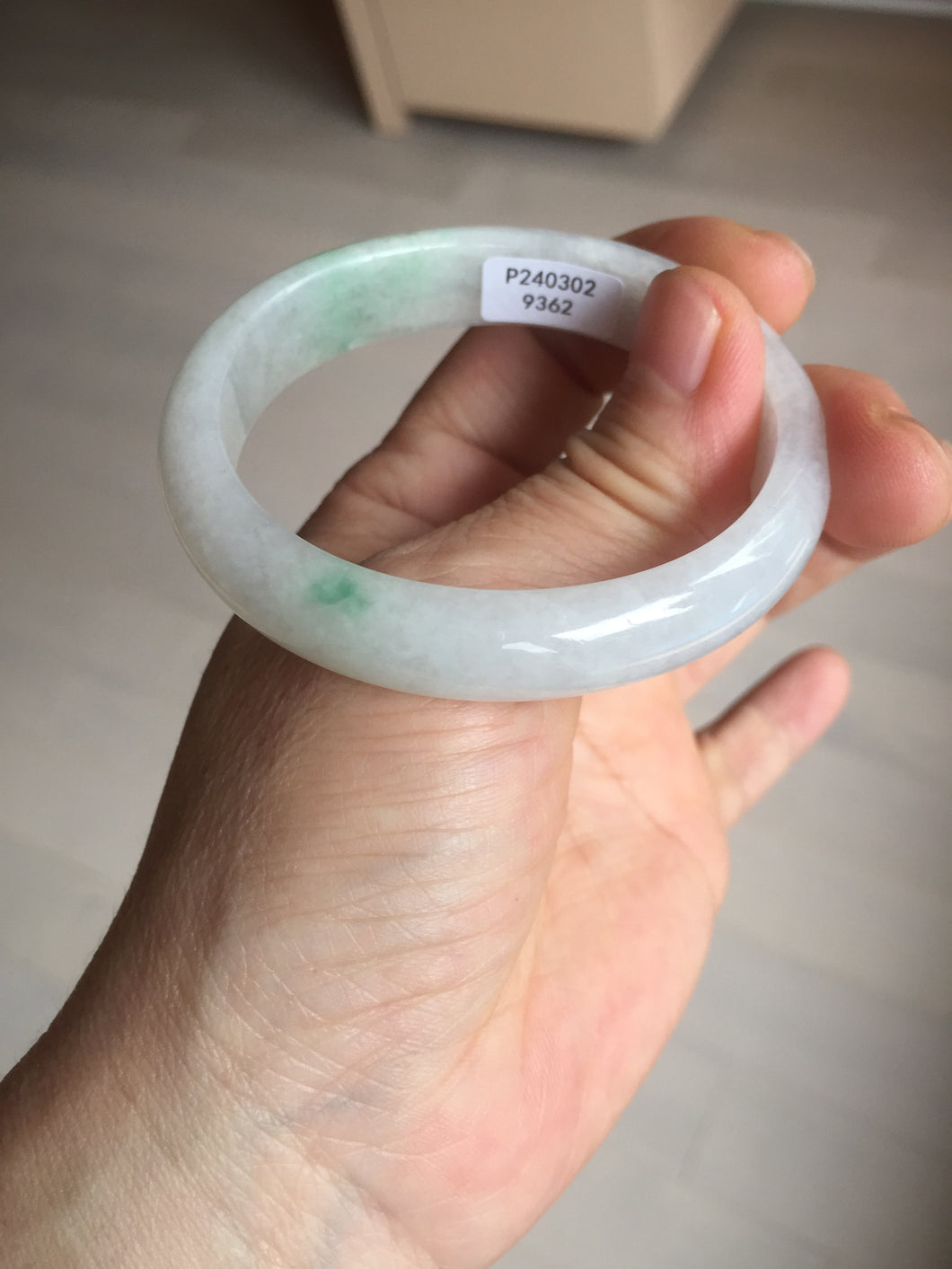 47mm certified 100% natural Type A icy watery sunny green white oval jadeite jade bangle BP47-9362