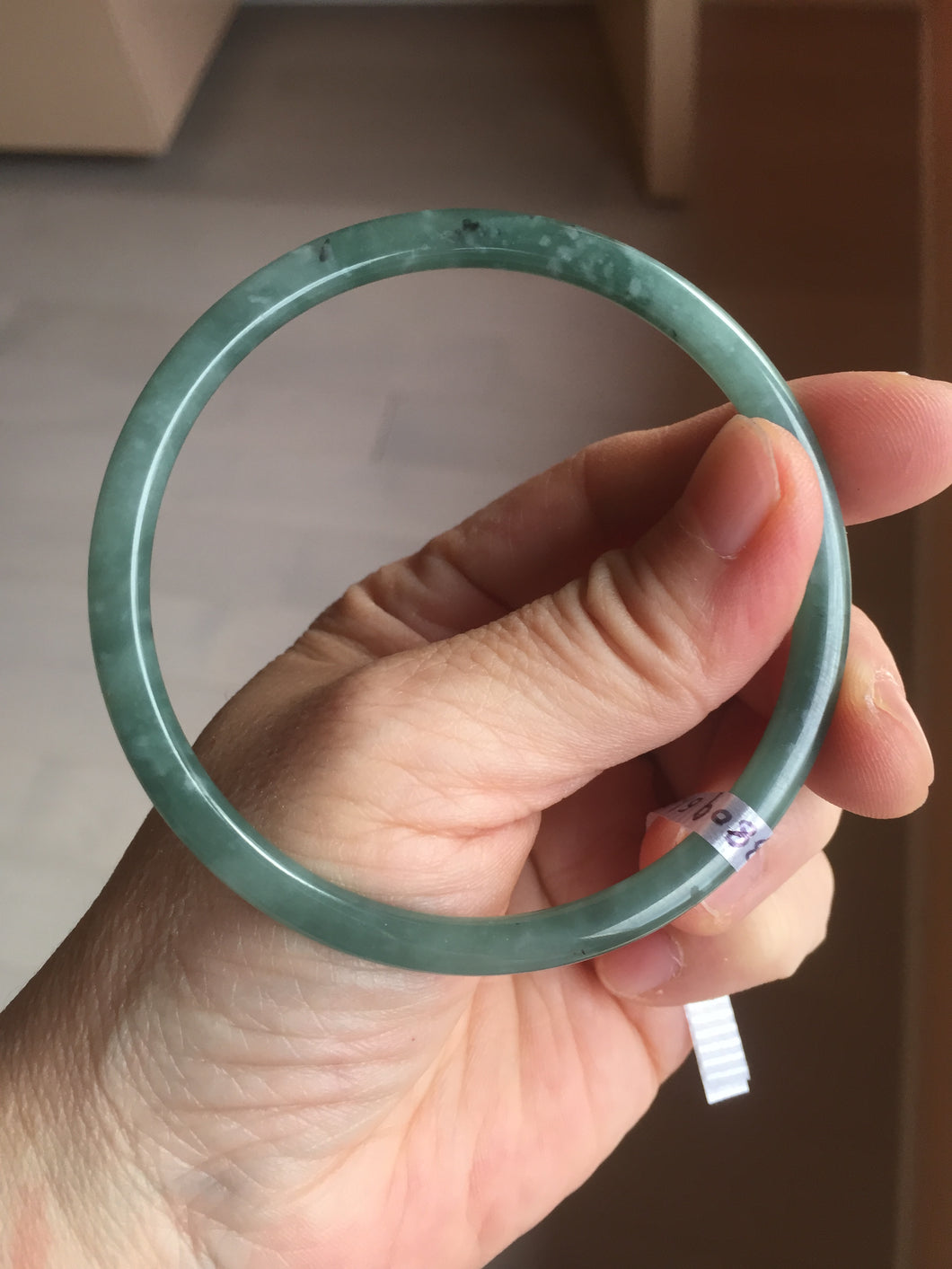 61.5mm Certified Type A 100% Natural light green/blue/gray Guatemala slim round cut Jadeite bangle BP218-3809