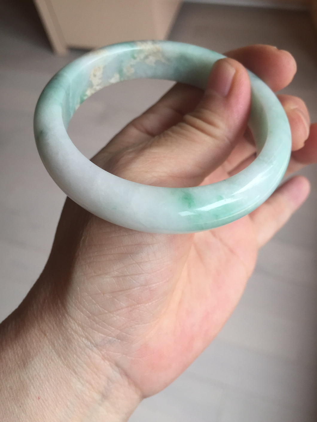 57mm certified 100% natural type A sunny green/white jadeite jade bangle BN100-7706