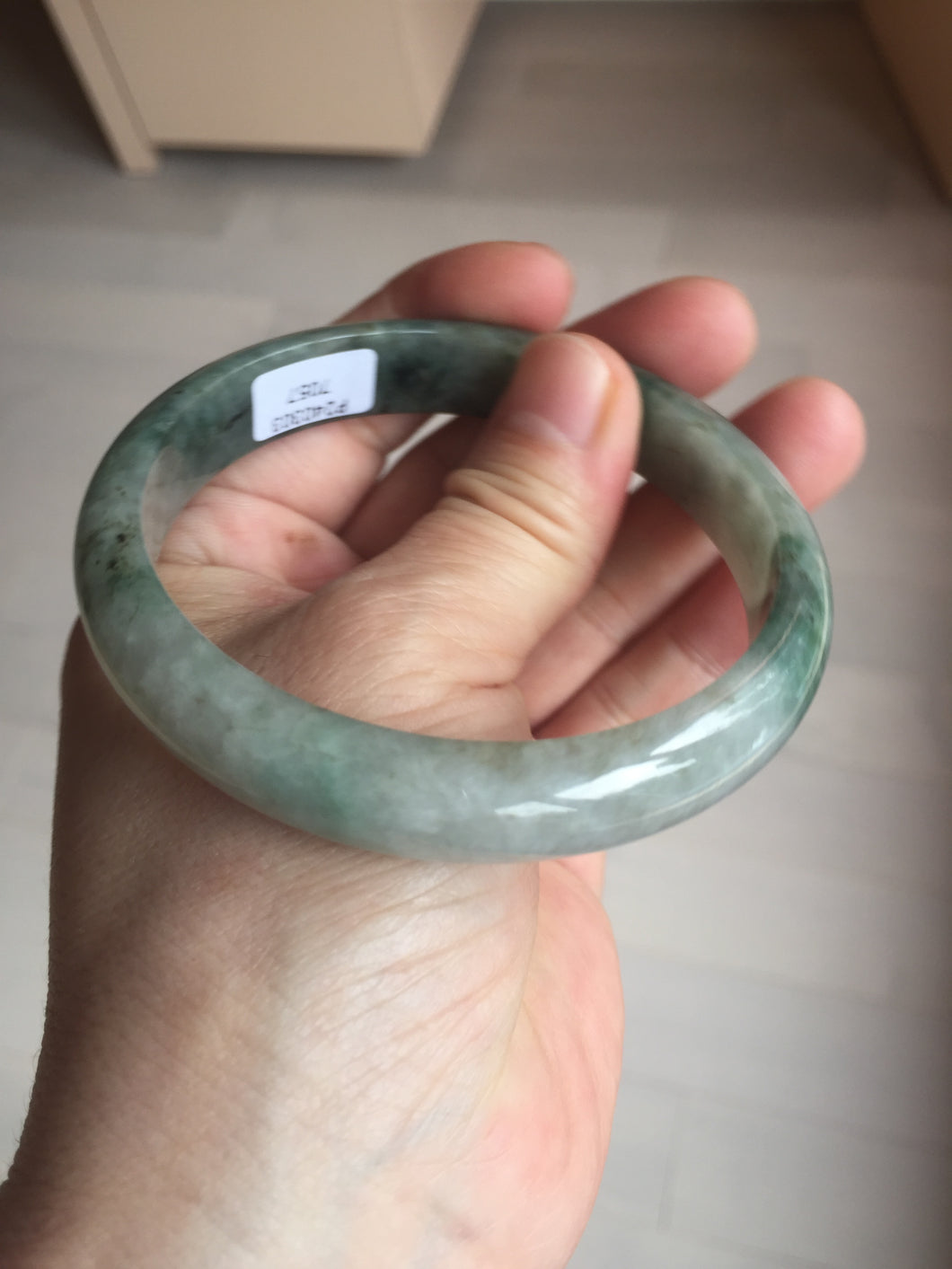 60.5mm Certified Type A 100% Natural dark green/gray Jadeite Jade bangle S88-7057