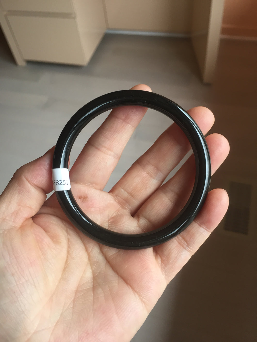 59.5mm 100% Natural dark green/black meteorite Stellar Night sky round cut nephrite bangle HF101-8251