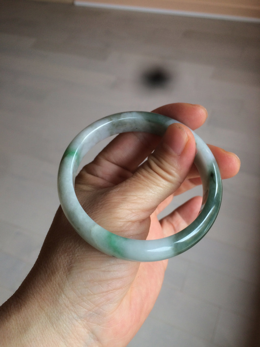 56.5mm certificated Type A 100% Natural sunny green/dark green/white Jadeite Jade bangle Z132-2355