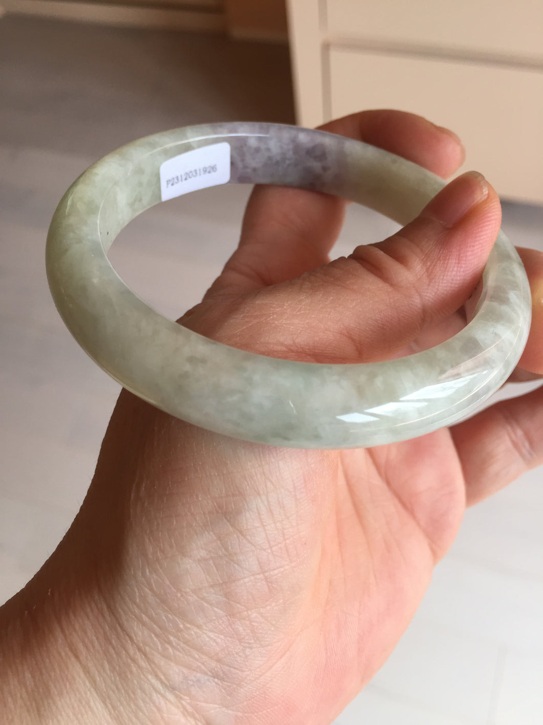 61.5mm Certified Type A 100% Natural white/light purple/green Jadeite Jade bangle BF122-1926