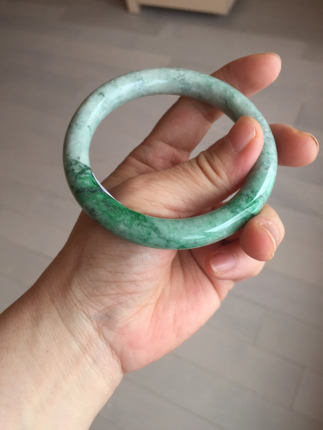 58.2mm certified Type A 100% Natural sunny green round cut Jadeite Jade bangle BS87-9880