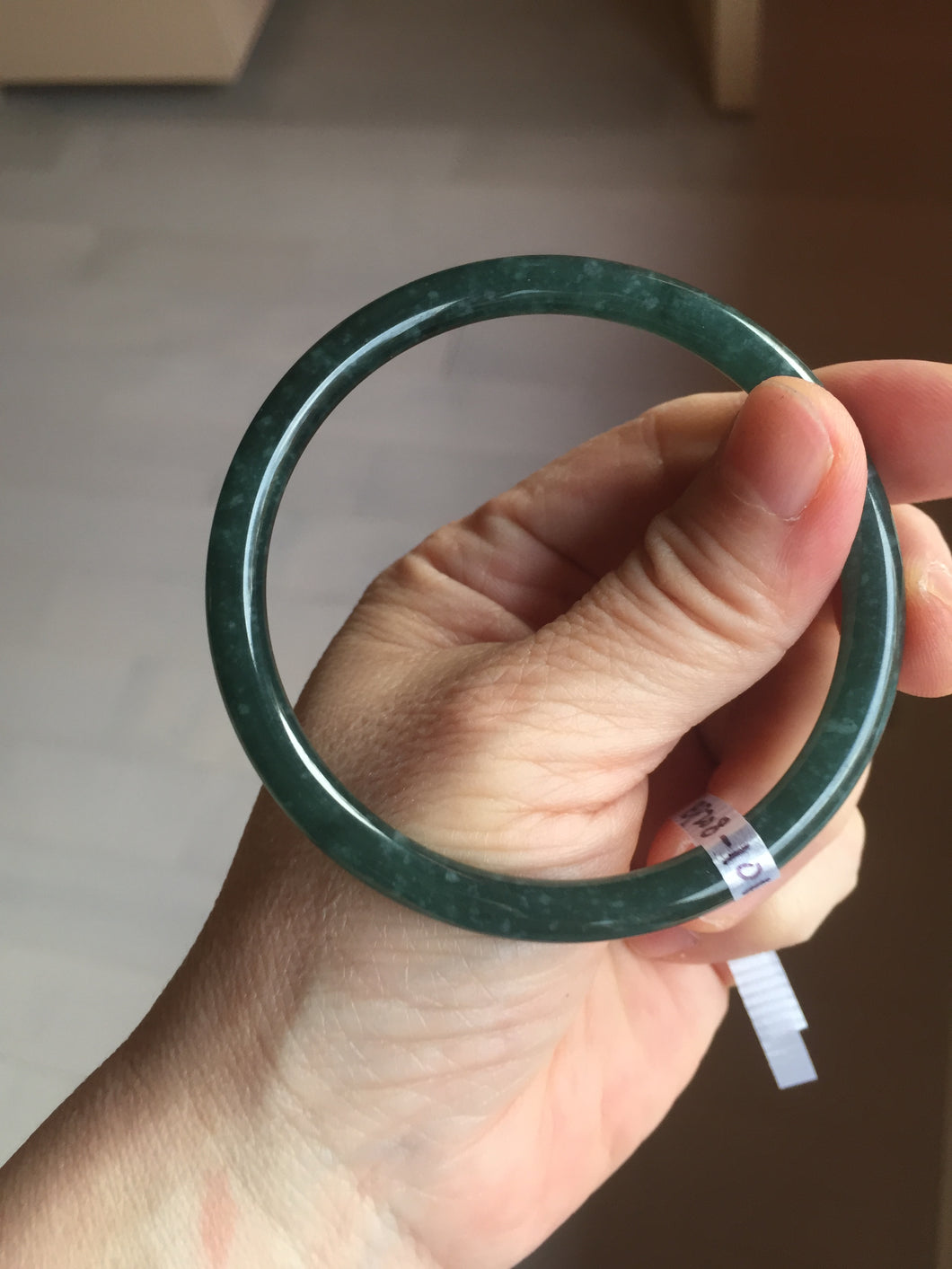 59.8mm Certified Type A 100% Natural light green/blue/gray Guatemala slim round cut Jadeite bangle BP208-1019