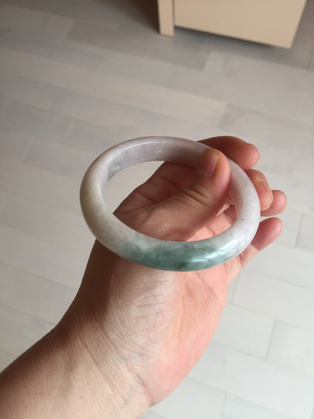 56.9mm Certified Type A 100% Natural dark green/white/purple Jadeite Jade bangle BL82-4053