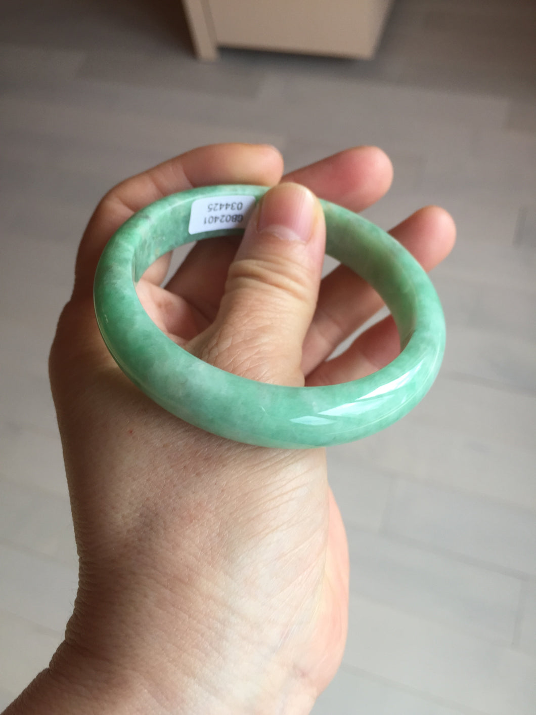 55.5mm Certified 100% natural Type A sunny green yellow jadeite jade bangle BM25-4425