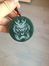 Load image into Gallery viewer, 48.7mm 100% Natural dark green/black/gray Guatemala jadeite intaglio dragon Pendant/handhold worry stone PD193
