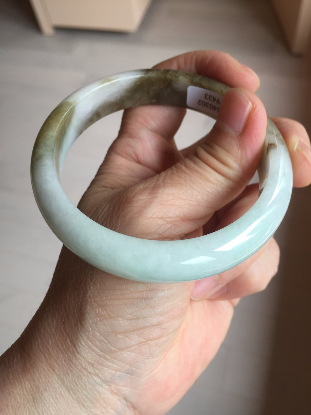 59.2mm certified Type A 100% Natural green brown pink Jadeite Jade bangle BL120-9433