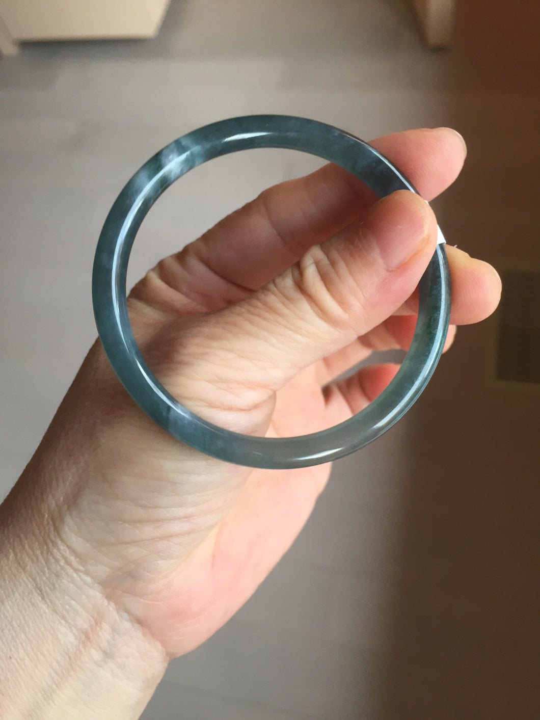 54.8mm Certified Type A 100% Natural dark green/blue/gray Guatemala slim round cut Jadeite bangle PD182-2480