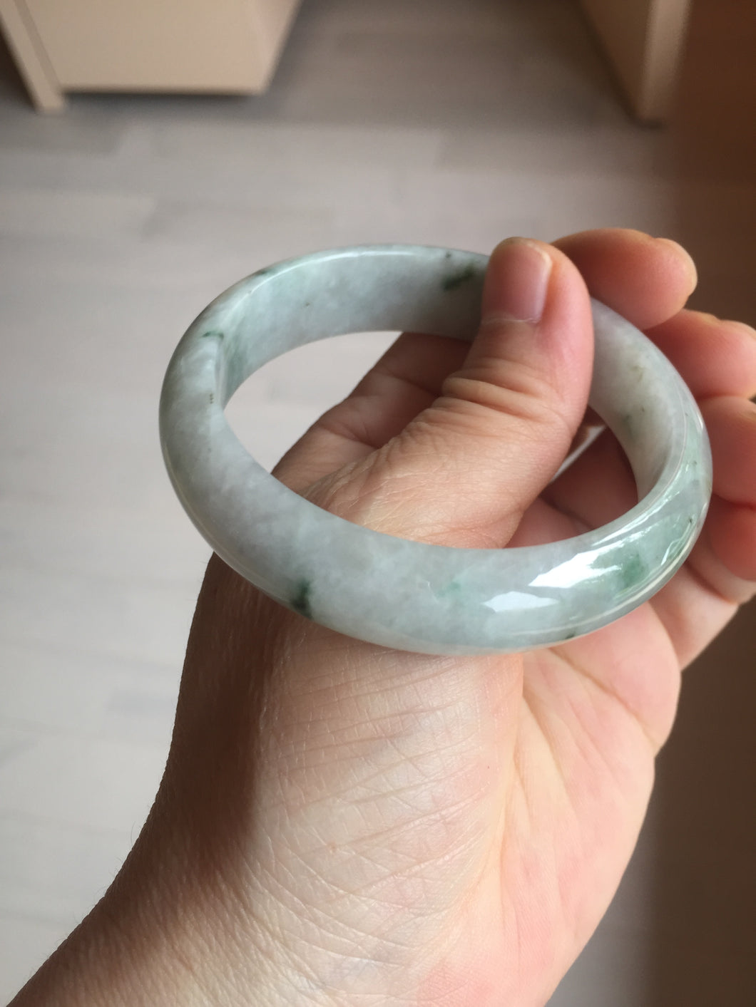 54.5mm Certified 100% natural Type A white with green floating flowers jadeite jade bangle BN19-7053