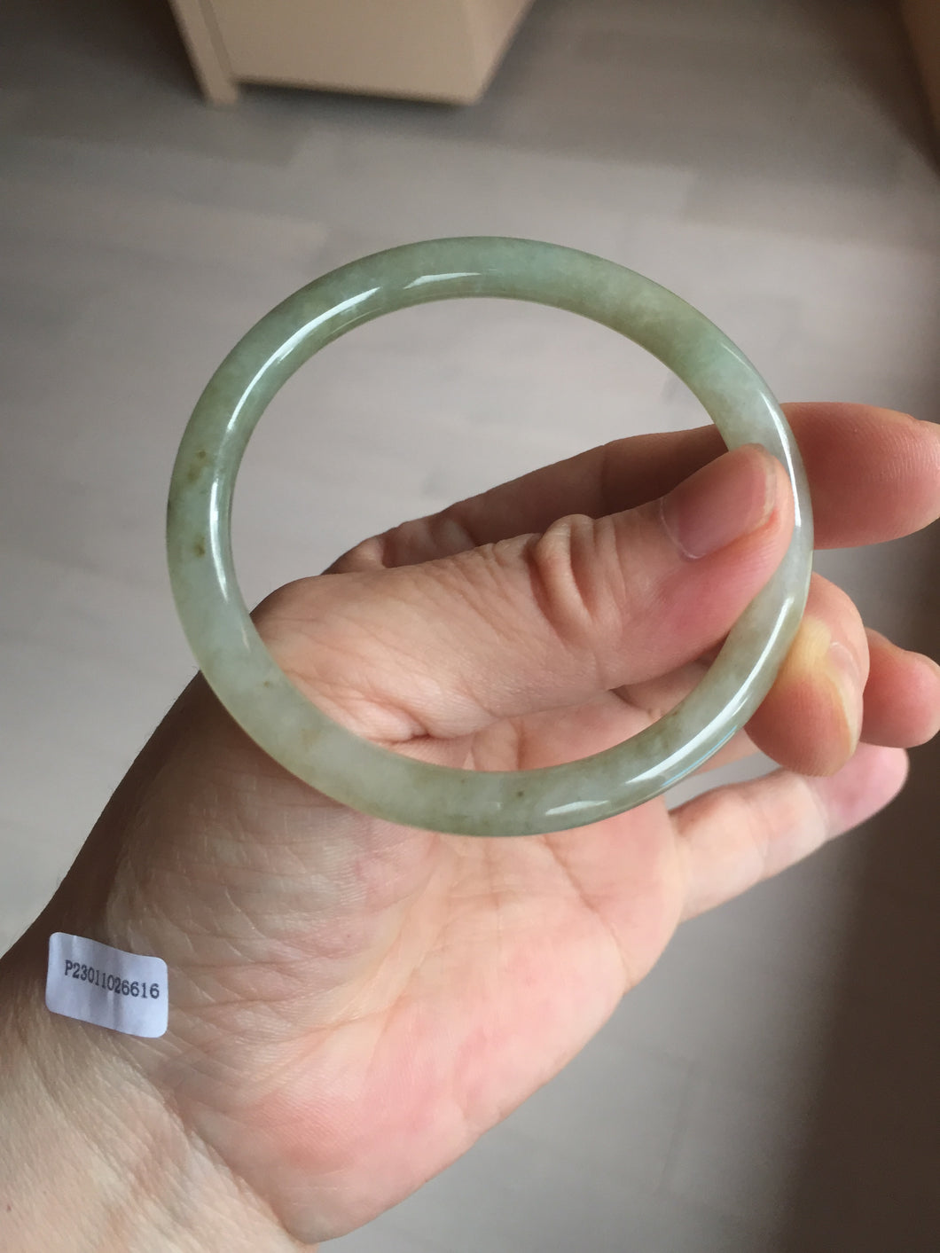 52.7mm Certified type A 100% Natural light green yellow brown floating seaweed slim round cut Jadeite bangle E90-6616