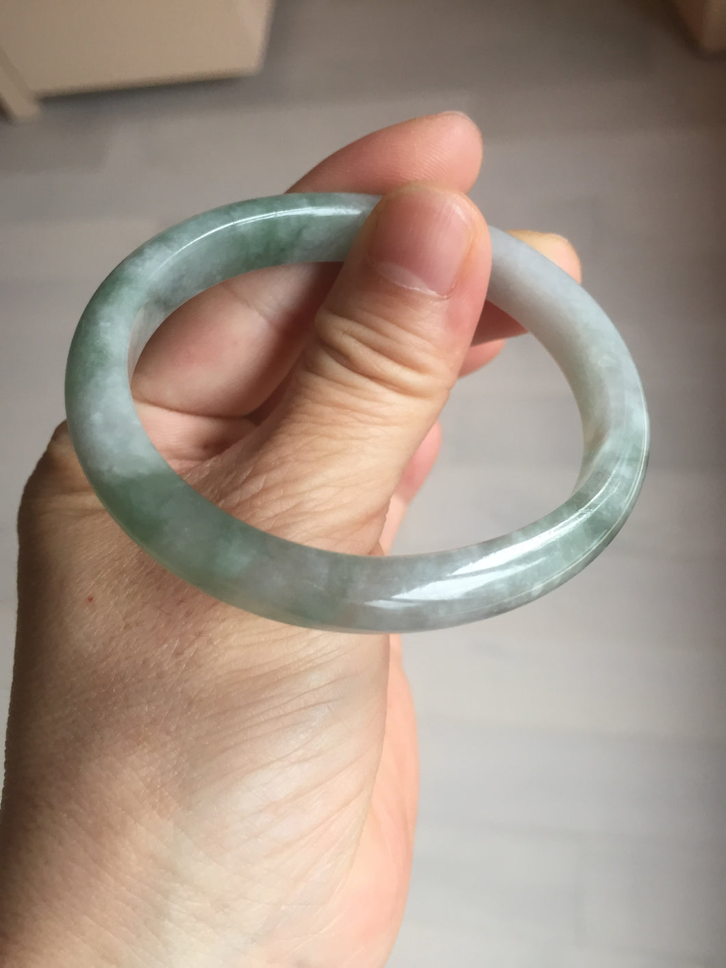 51.8mm certified Type A 100% Natural icy watery light green/red oval Jadeite Jade bangle BQ9-3799