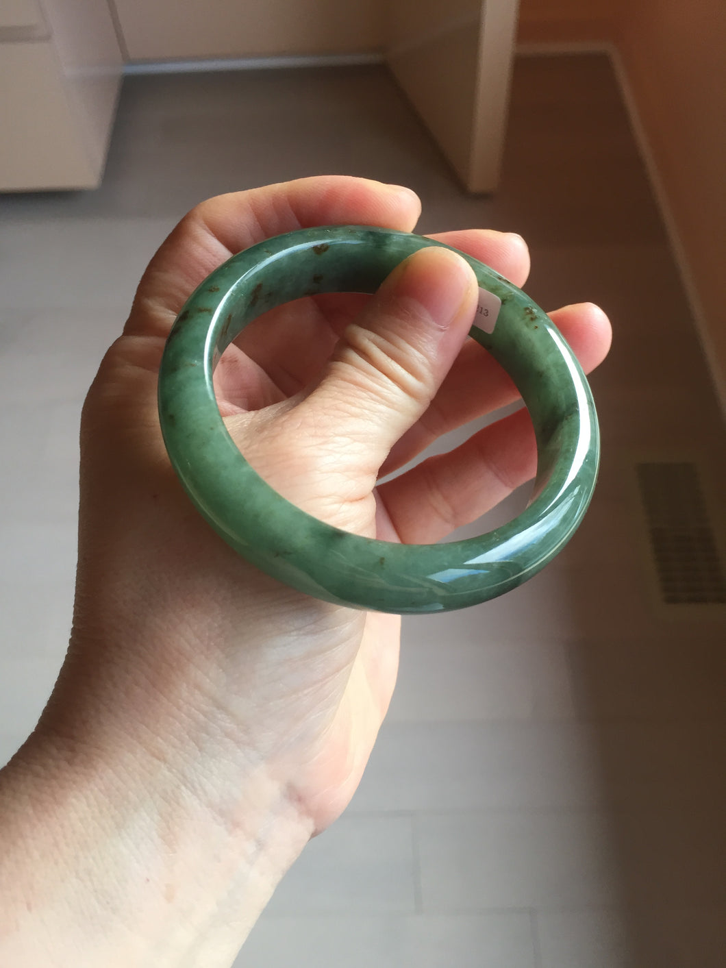 57.5mm Certified Type A 100% Natural oily dark green(老油青)/gray Jadeite bangle BG226-3213
