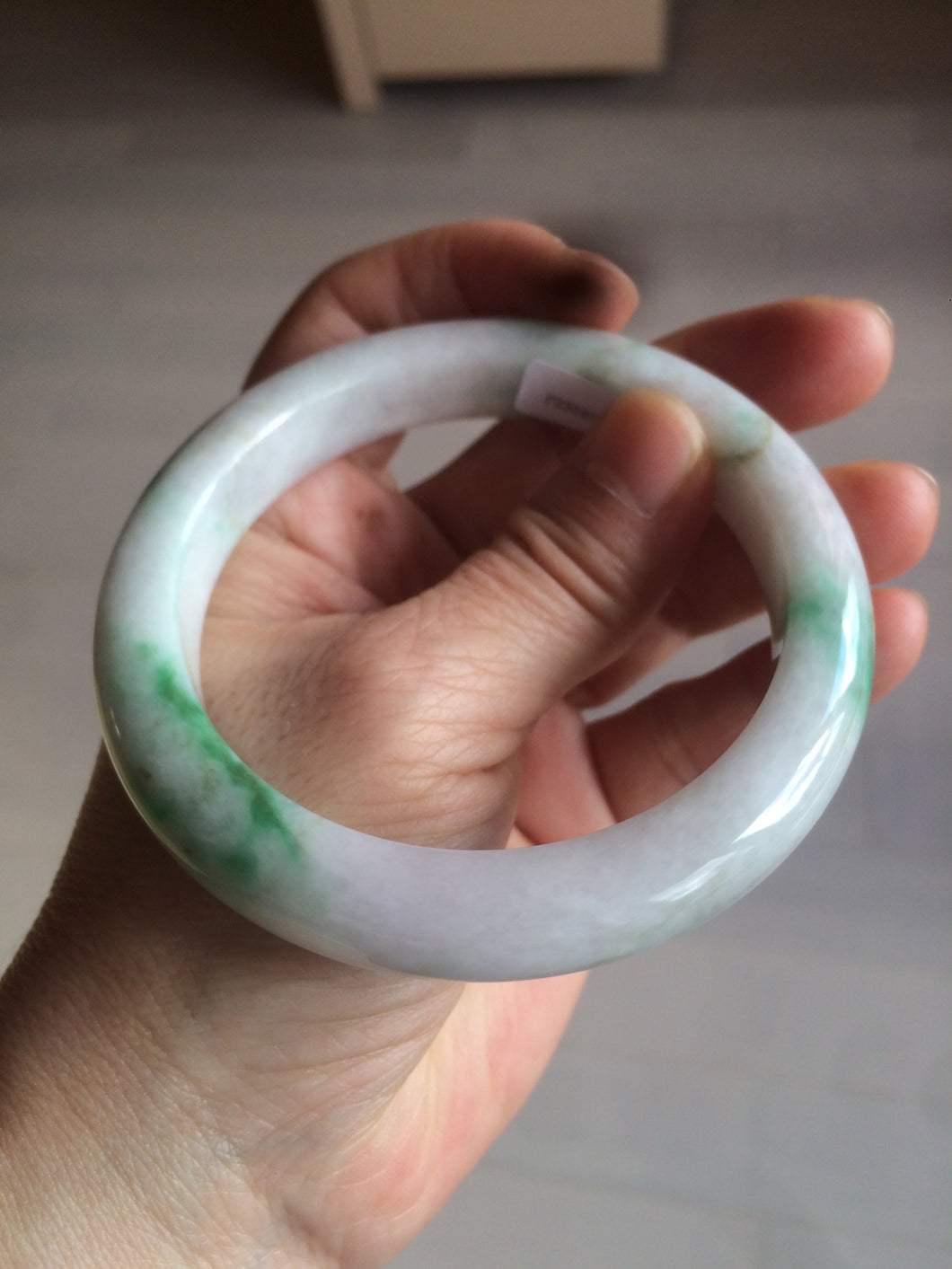 60mm certified 100% natural type A sunny green white  jadeite jade bangle BH31-5424