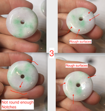 Load image into Gallery viewer, 27-30mm 100% Natural green/purple with sunny green floating flowers jadeite Jade Safety Guardian Button(donut) Pendant/worry stone BF92
